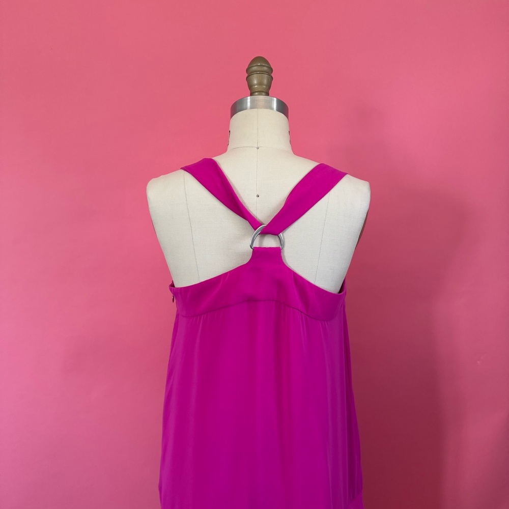 Vintage Kenzo Paris Pleated Flowy Drop Waist Magenta Midi Dress 38 - Picture 9 of 17